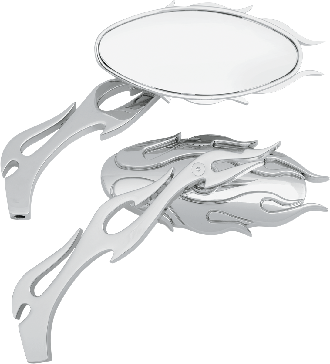 Drag specialties Mirrors - Flame - Side View - Oval - Chrome - Pair