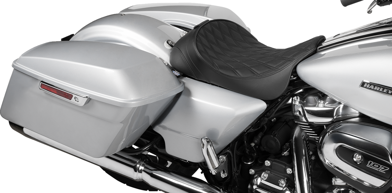 Drag specialties seats Solo Front Seat - Double Diamond - Black Stitch - w/ Backrest Option - FL '08-'23 Harley Davidson