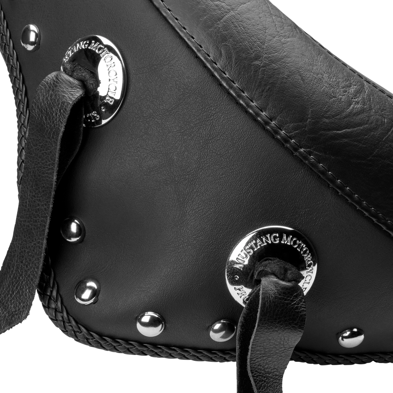 Mustang Wide Solo Seat - With Backrest - Black - Studded w /Concho - FLST/FXST '00-'06 Harley Davidson