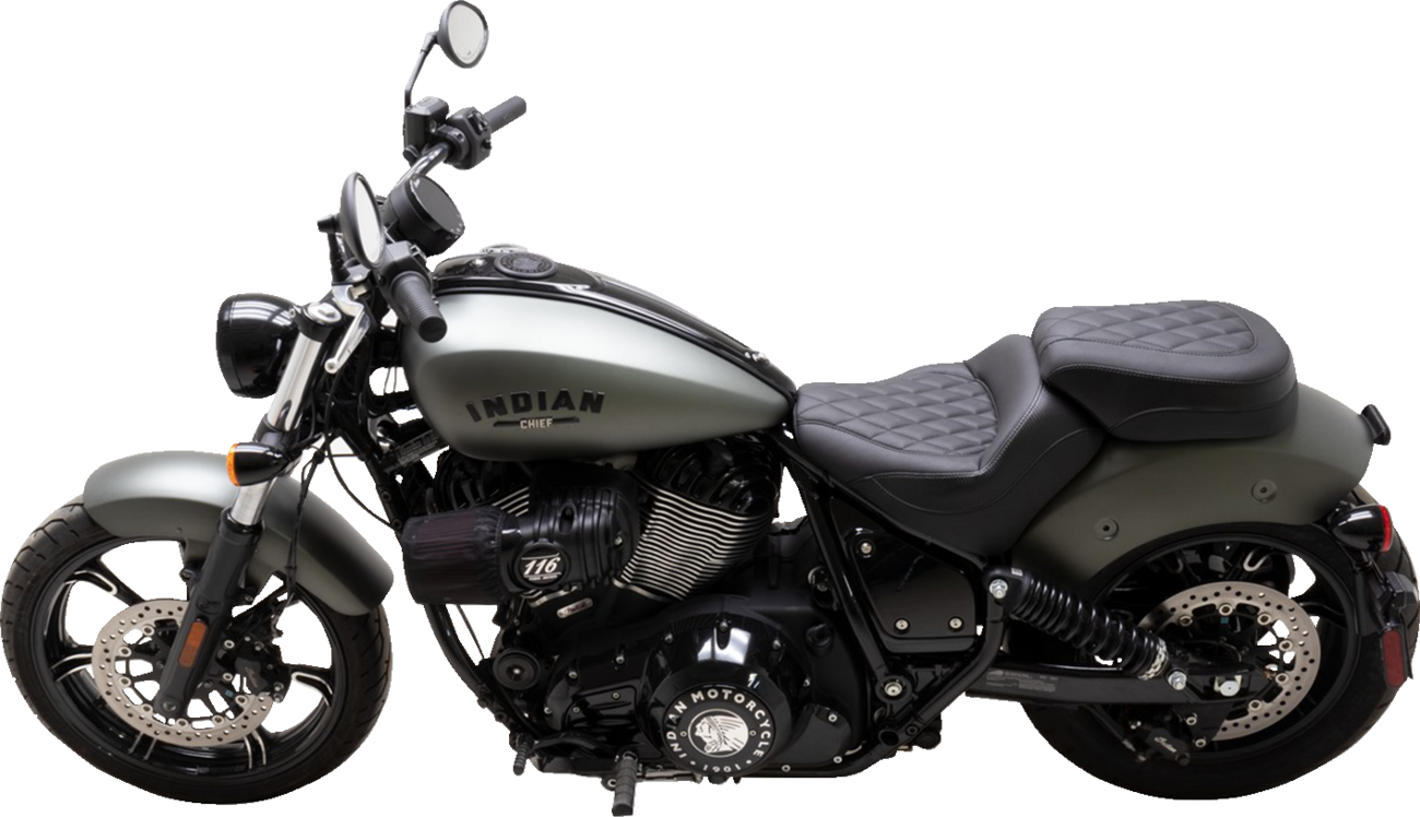 Mustang Solo Touring Seat - w/o Driver Backrest - Black - Diamond Stitch - Chief '22-'23 Indian