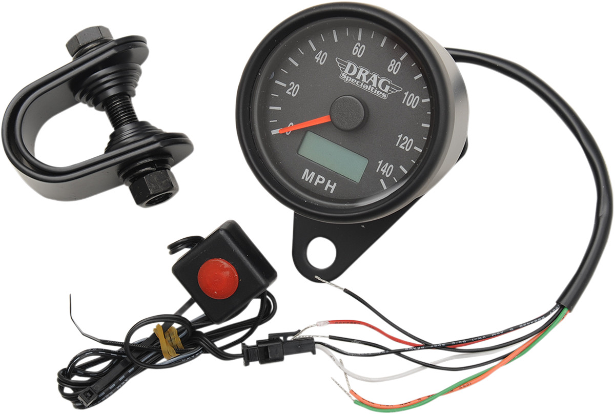 Drag specialties Programmable Mini Electronic Speedometer with Odometer/Tripmeter - 2.4" - Matte Black Harley Davidson