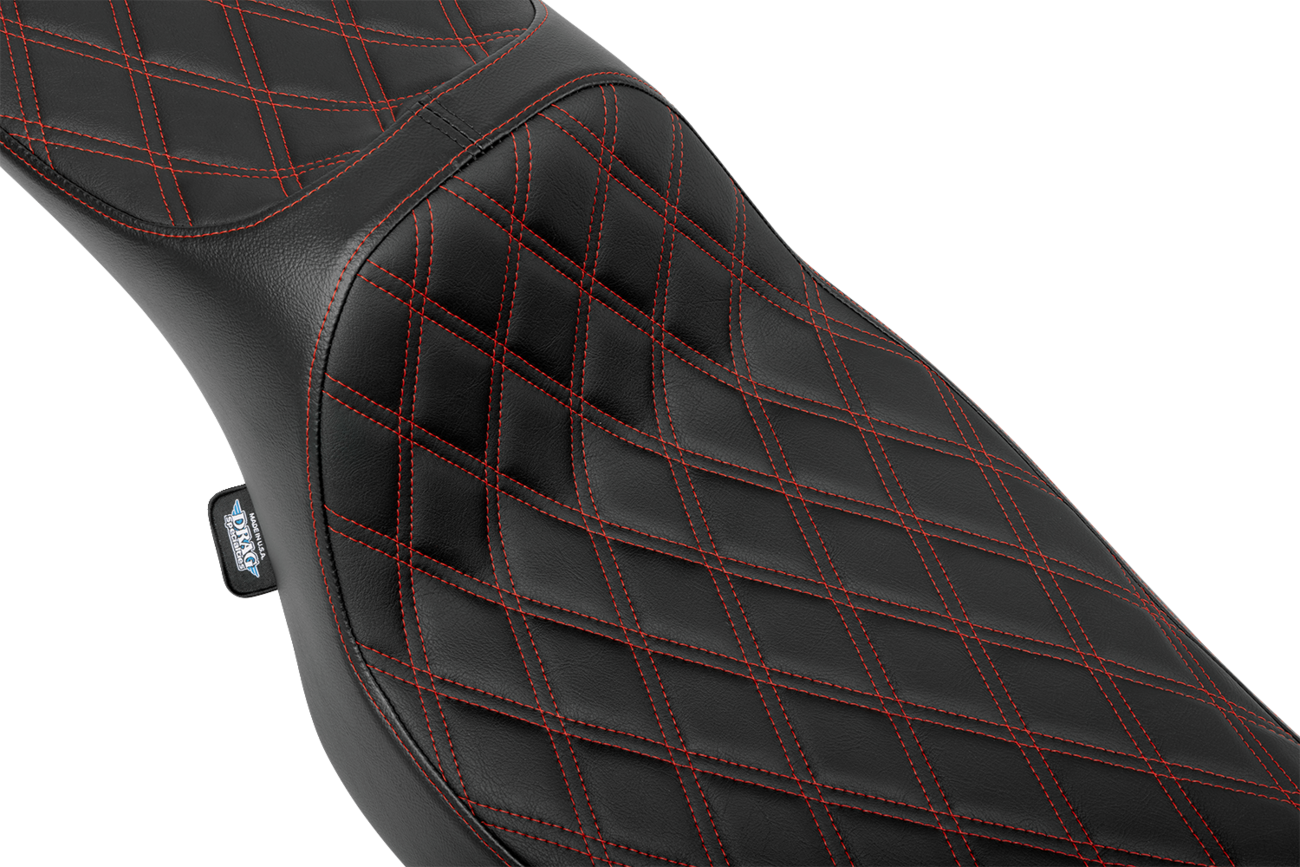 Drag specialties seats Extended Reach Predator III Seat - Double Diamond - Red Stitching - Vinyl - FLH/FLT '23-'24 Harley Davidson