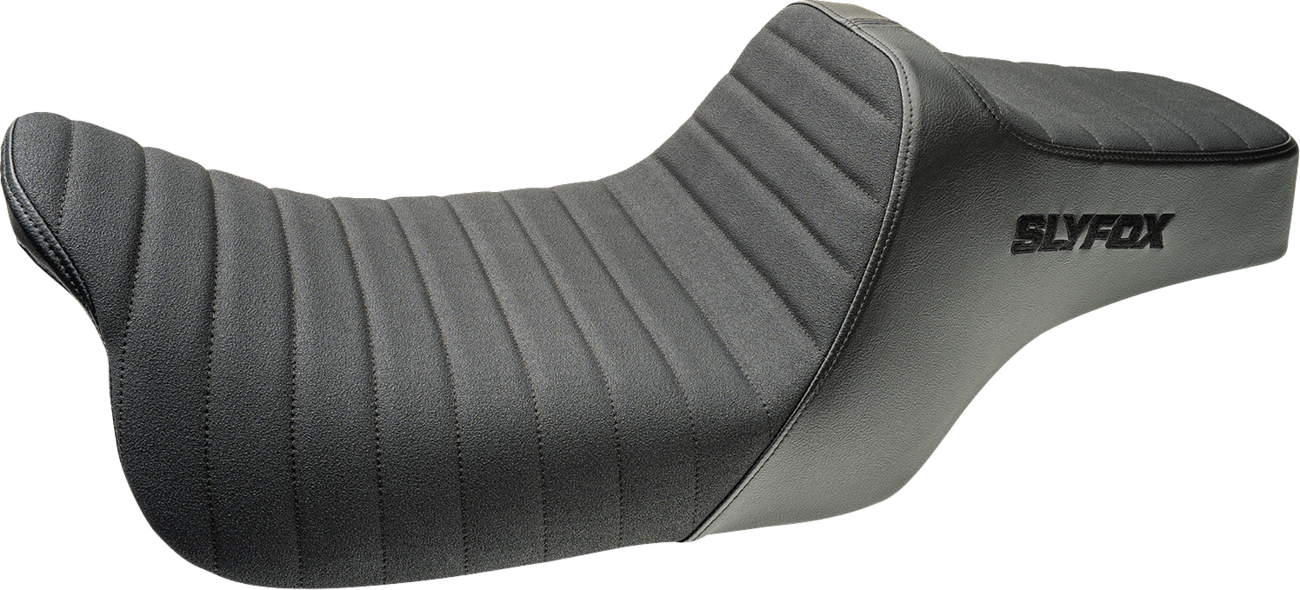 Slyfox Highnoon Seat - Vinyl - Classic Stitch - Black Logo - FLH/FLT '08-'24 Harley Davidson