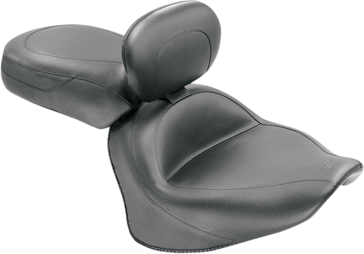 Mustang Seat - Vintage - Wide - Touring - With Driver Backrest - Two-Piece - Smooth - Black - VStar 1300 2007-2015 Yamaha XVS1300 V Star 1300 / 2007-2017 Yamaha XVS1300A V Star 1300 Tourer / 2010-2017 Yamaha XVS 1300 V-Star