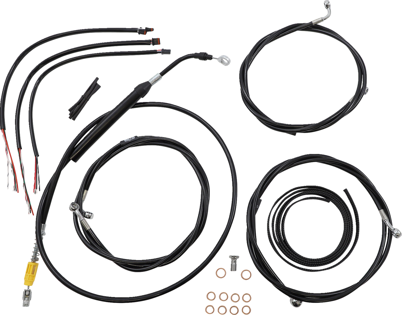 LA CHOPPERS Complete Black Vinyl Braided Handlebar Cable/Brake Line Kit