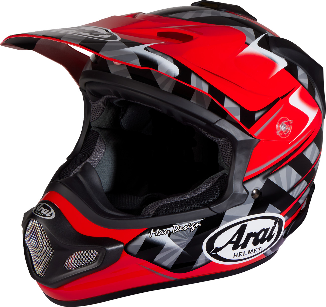 arai dirtbike helmets VX Pro 4 Scoop Helmet 3D Logo Duct with two 10mm holes placed 65mm apart just above the reinforcing Super Fiber Belt Arai XD-4 Depart Helmet