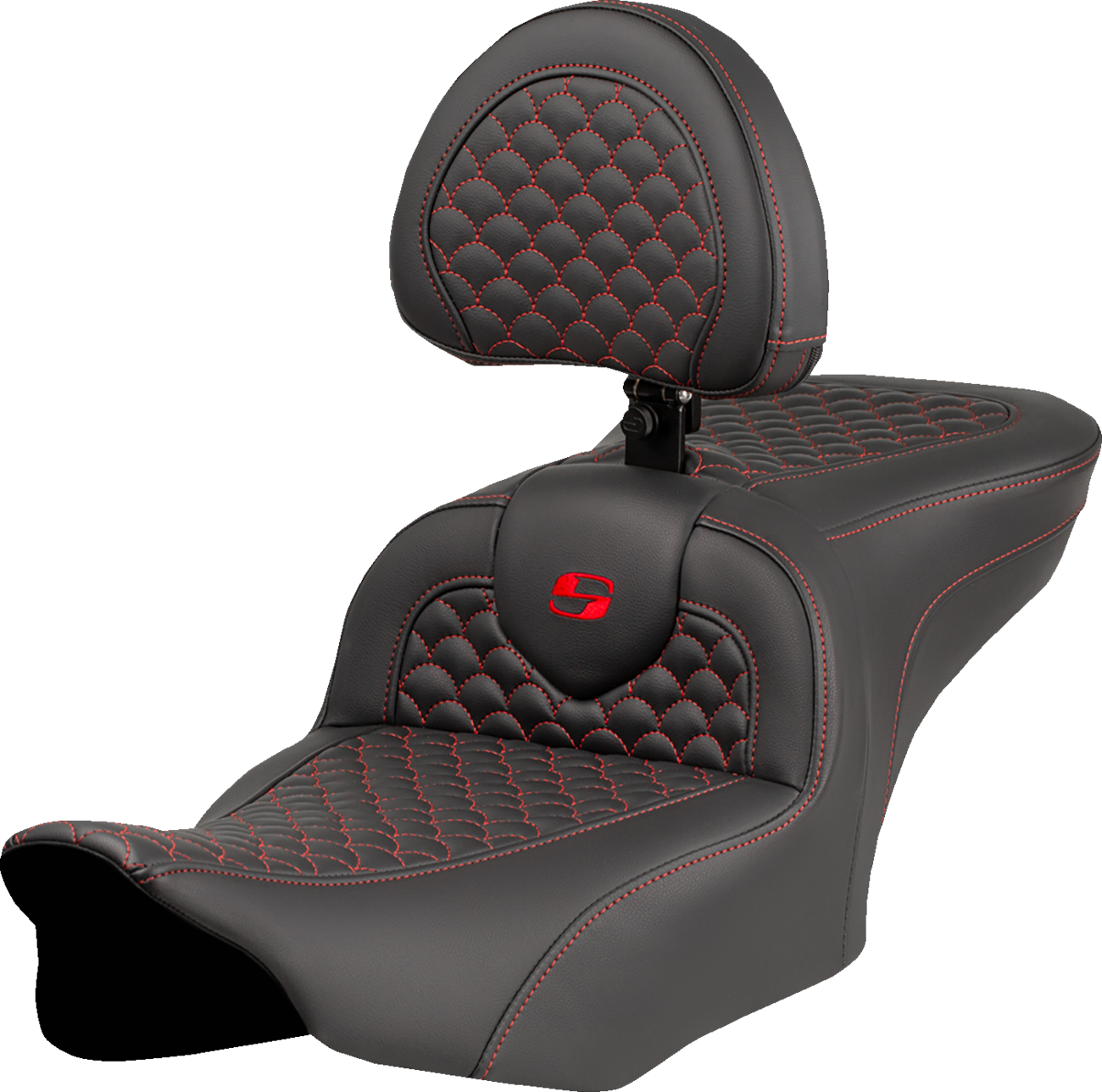 Saddlemen Roadsofa™ Seat - Dragon Scale Stitch - Red Stitch - w/ Backrest - FLTR/FLHX '23-'24 Harley Davidson