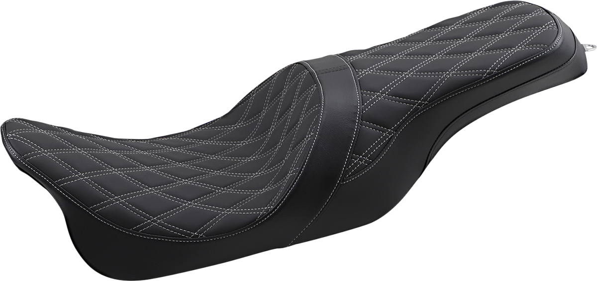 Drag specialties seats Forward Positioned Predator 2-Up Seat - Double Diamond - Silver Stitched - FL '08-'23 Harley Davidson