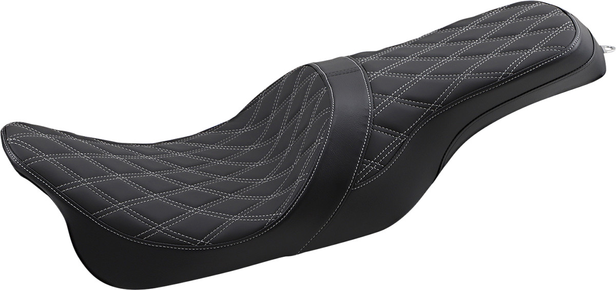 Drag specialties seats Forward Positioned Predator 2-Up Seat - Double Diamond - Silver Stitched - FL '08-'23 Harley Davidson