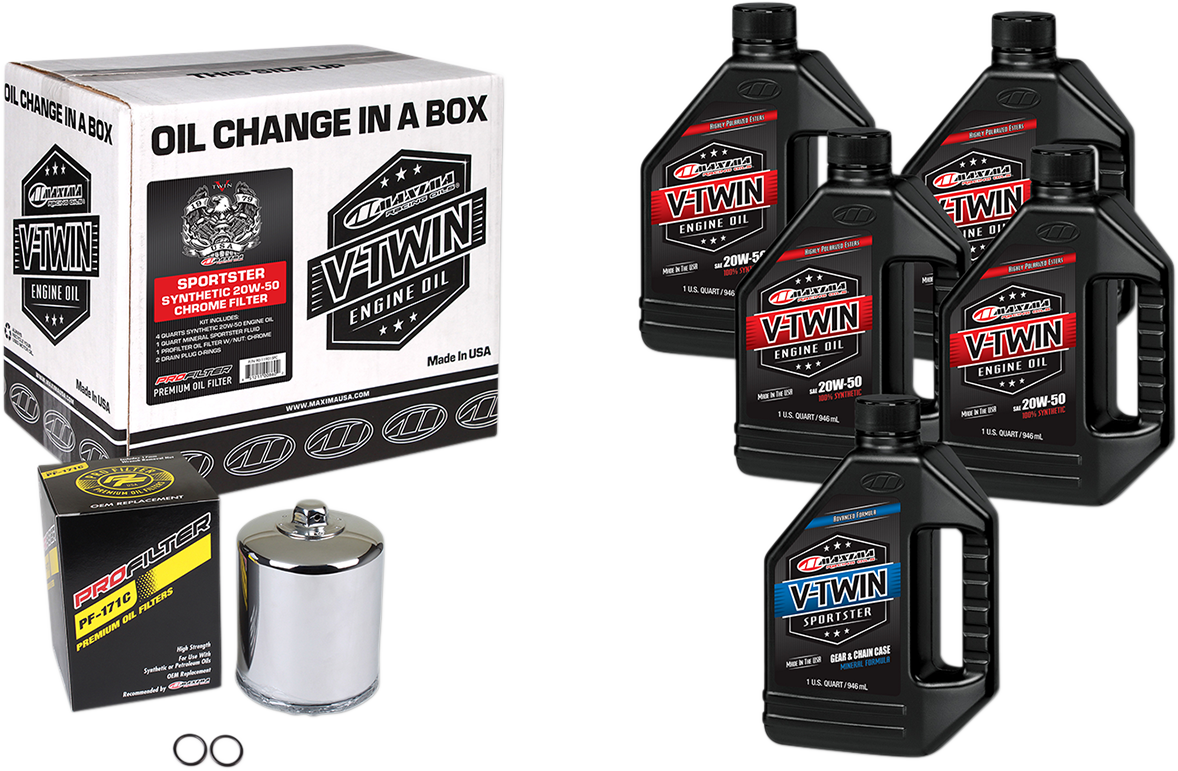 Maxima Quick Oil Change Kit & Chrome Filter for 84-99 Harley Touring Softail XL