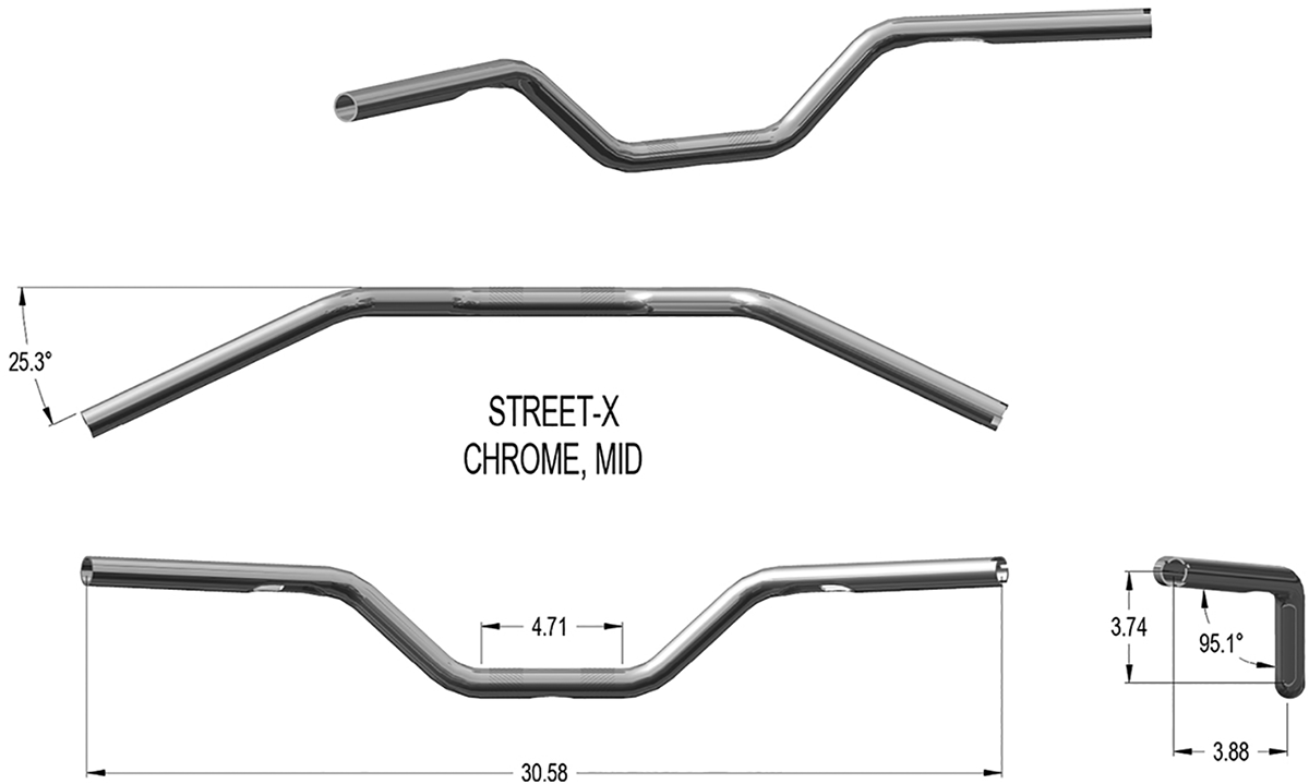 Khrome werks Street-X Handlebars - Mid Bend - Chrome