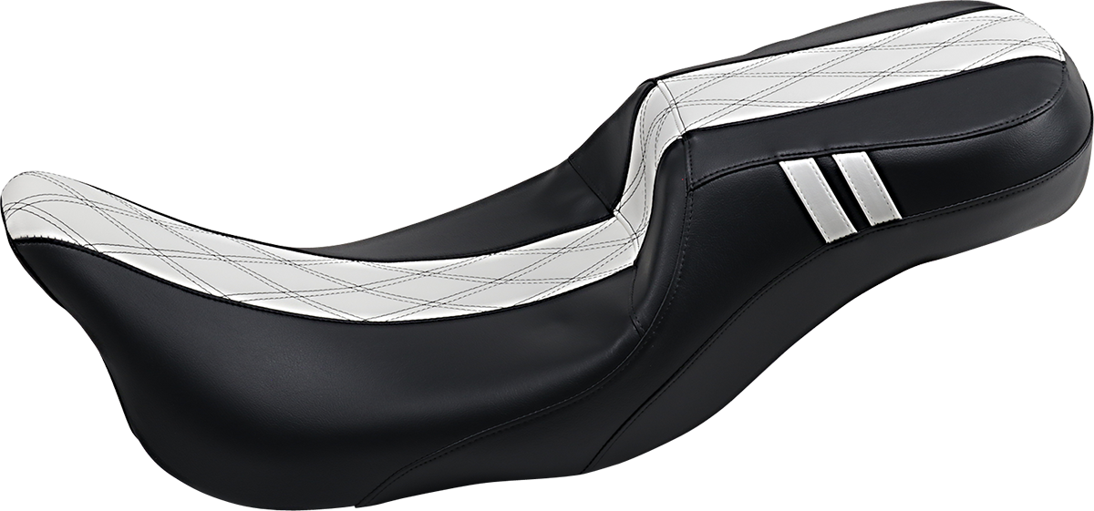 Le pera Outcast Daddy Long Legs Seat - 2Up - w/o Backrest - Black w/ White Double Diamond Inlay - FL '08-'22 Harley Davidson