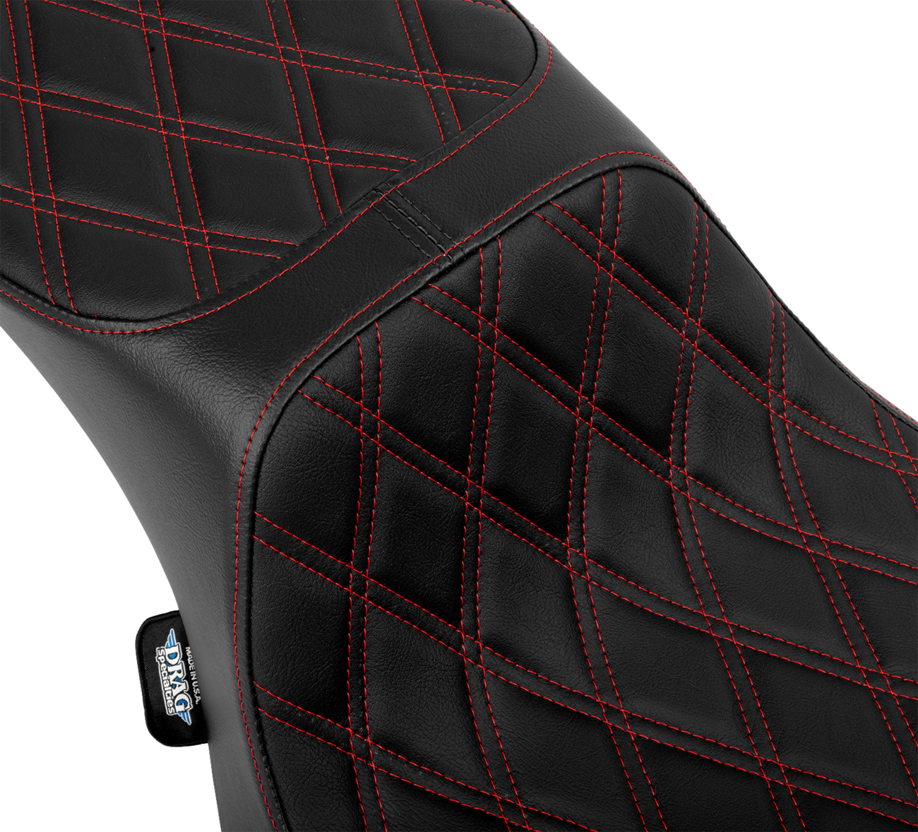 Drag specialties seats Performance Predator 2-Up Seat - Extended Reach - Vinyl - Red Double Diamond Stitch Harley Davidson