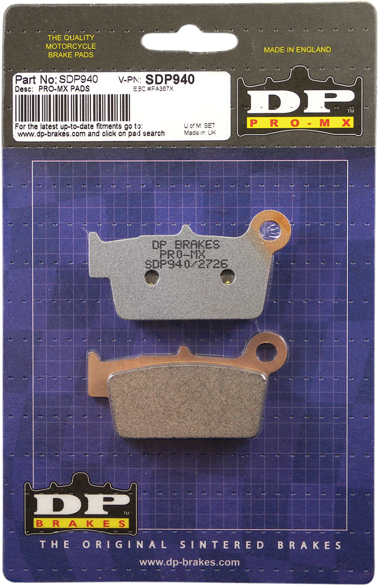 DP Brakes Pro MX Rear Brake Pads Yamaha / Suzuki / Kawasaki / Gas Gas / Beta 125cc-500cc