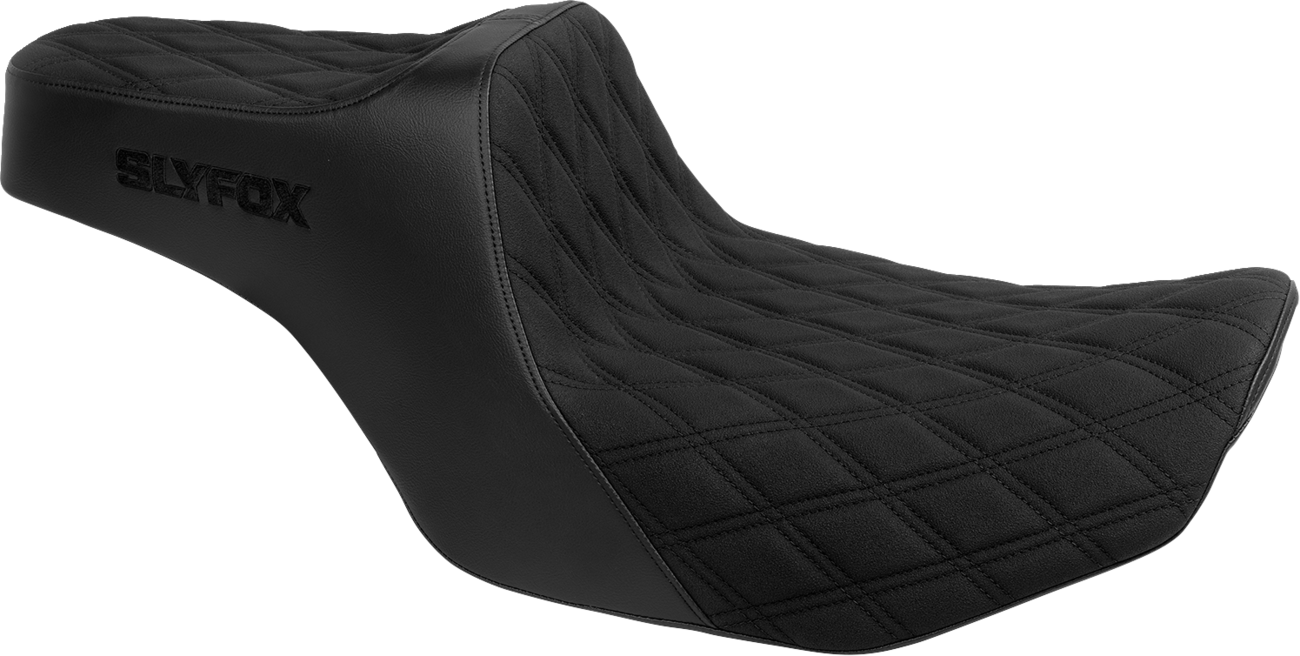 Slyfox High Noon Seat - Double Diamond - Black Logo - Black Stitch - FLH/FLT '23-'25 Harley Davidson