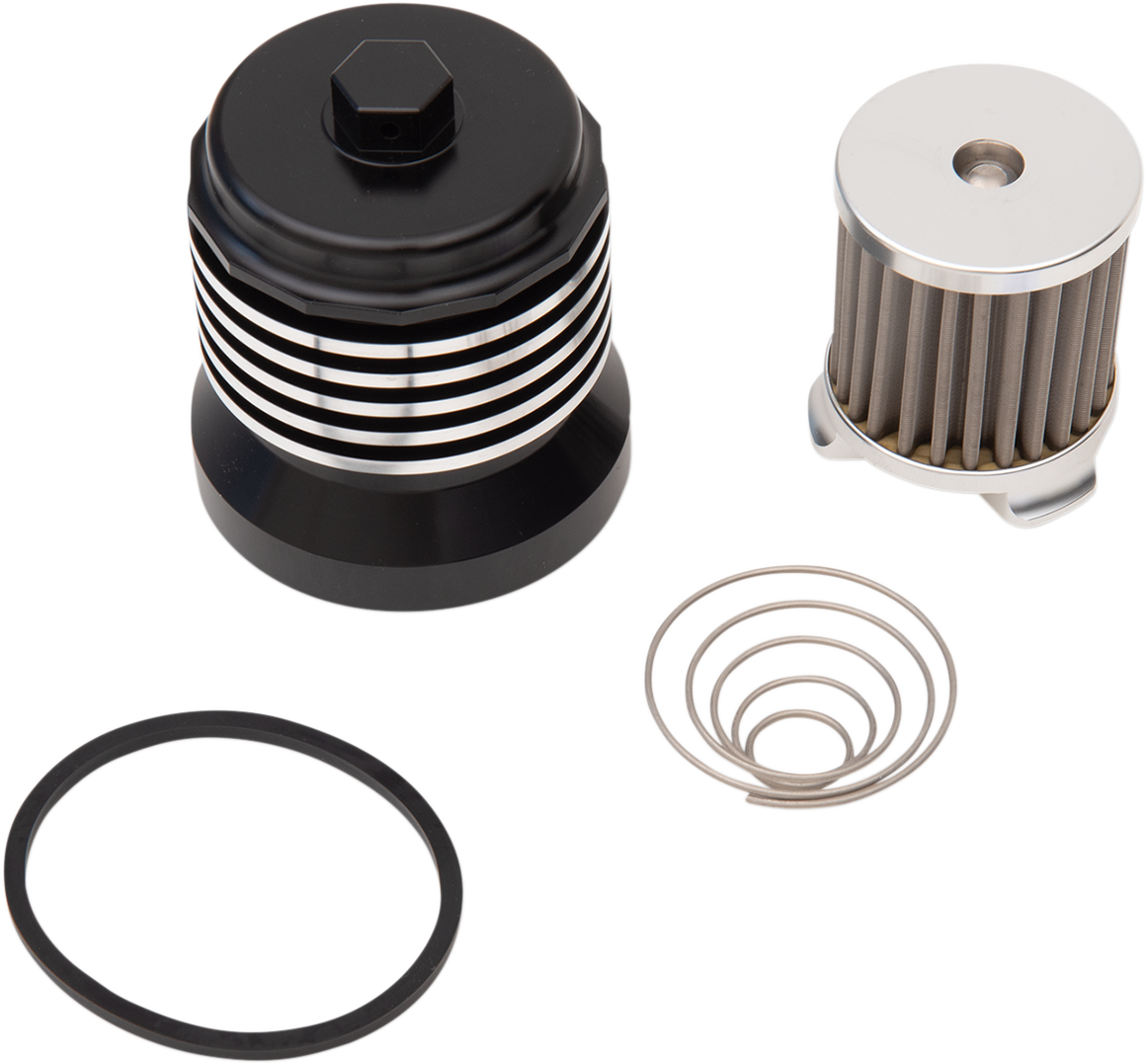 Pc racing Flo® "Spin-On" Oil Filter - Black with Polished Fins - Aprilia/BMW/Buell/H-D/Moto Guzzi/Yamaha