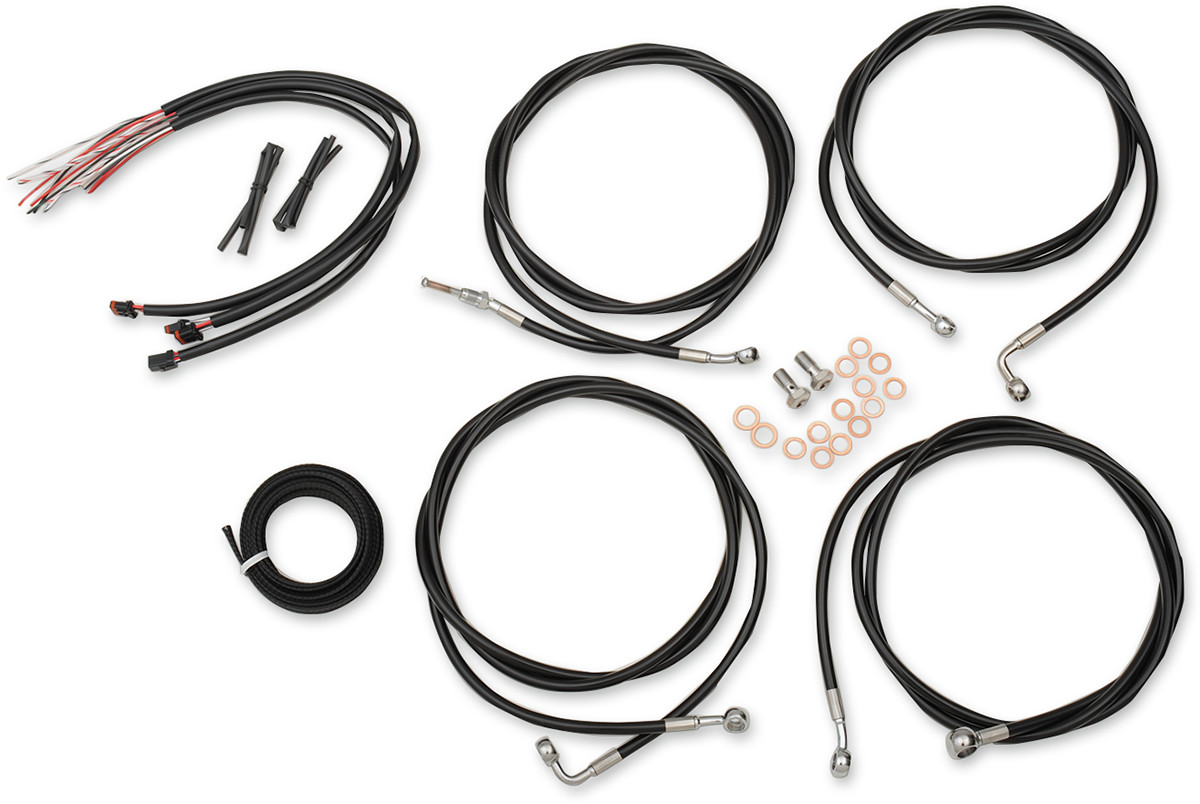 La choppers Complete Black Vinyl Braided Handlebar Cable/Brake Line Kit - 18"-20" Handlebars - '17-'20 FL Harley Davidson
