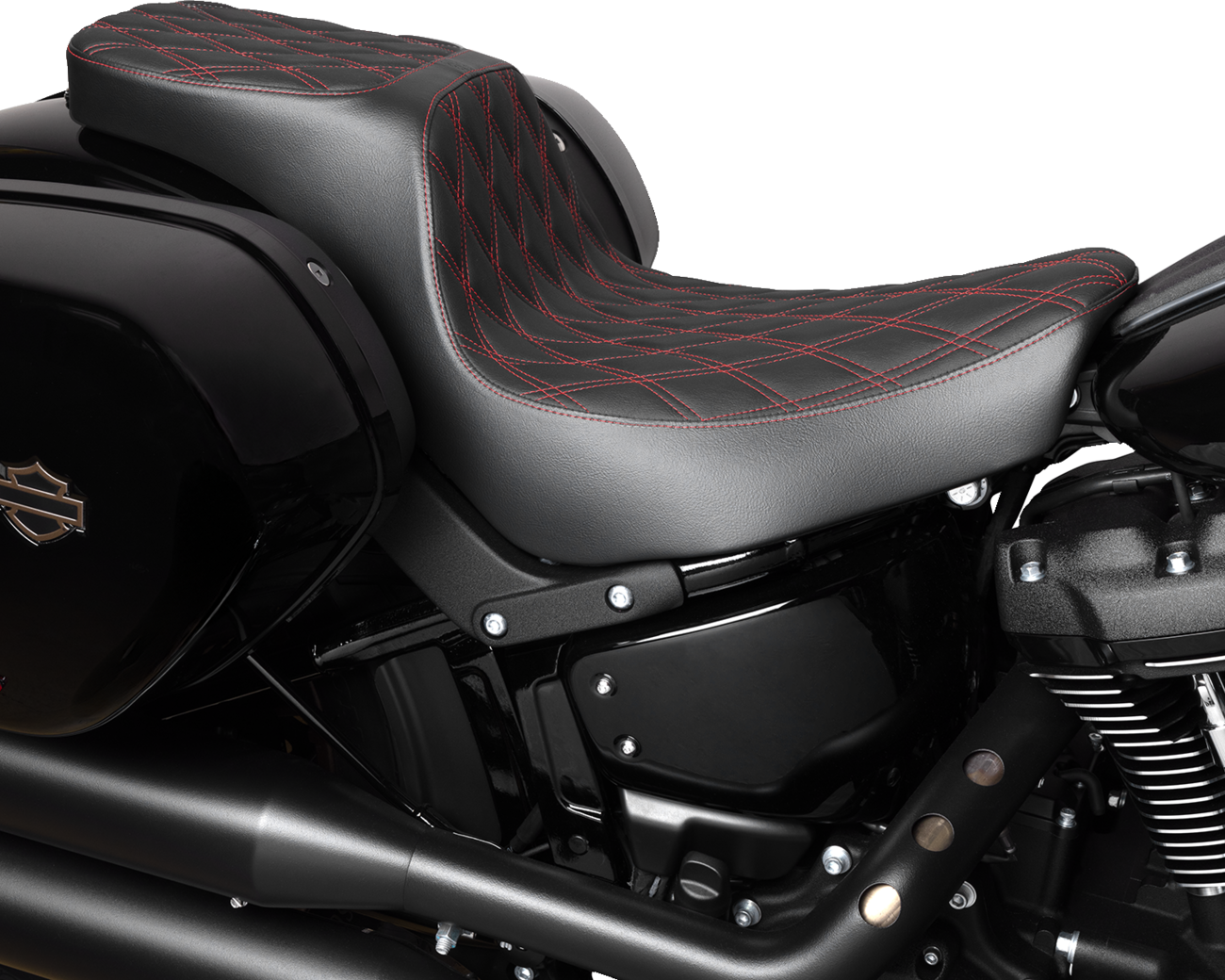 Drag specialties seats Predator 2-Up Seat - Vinyl - Double Diamond - Red Stitching - FLSB/FXLRS '18-'24 Harley Davidson