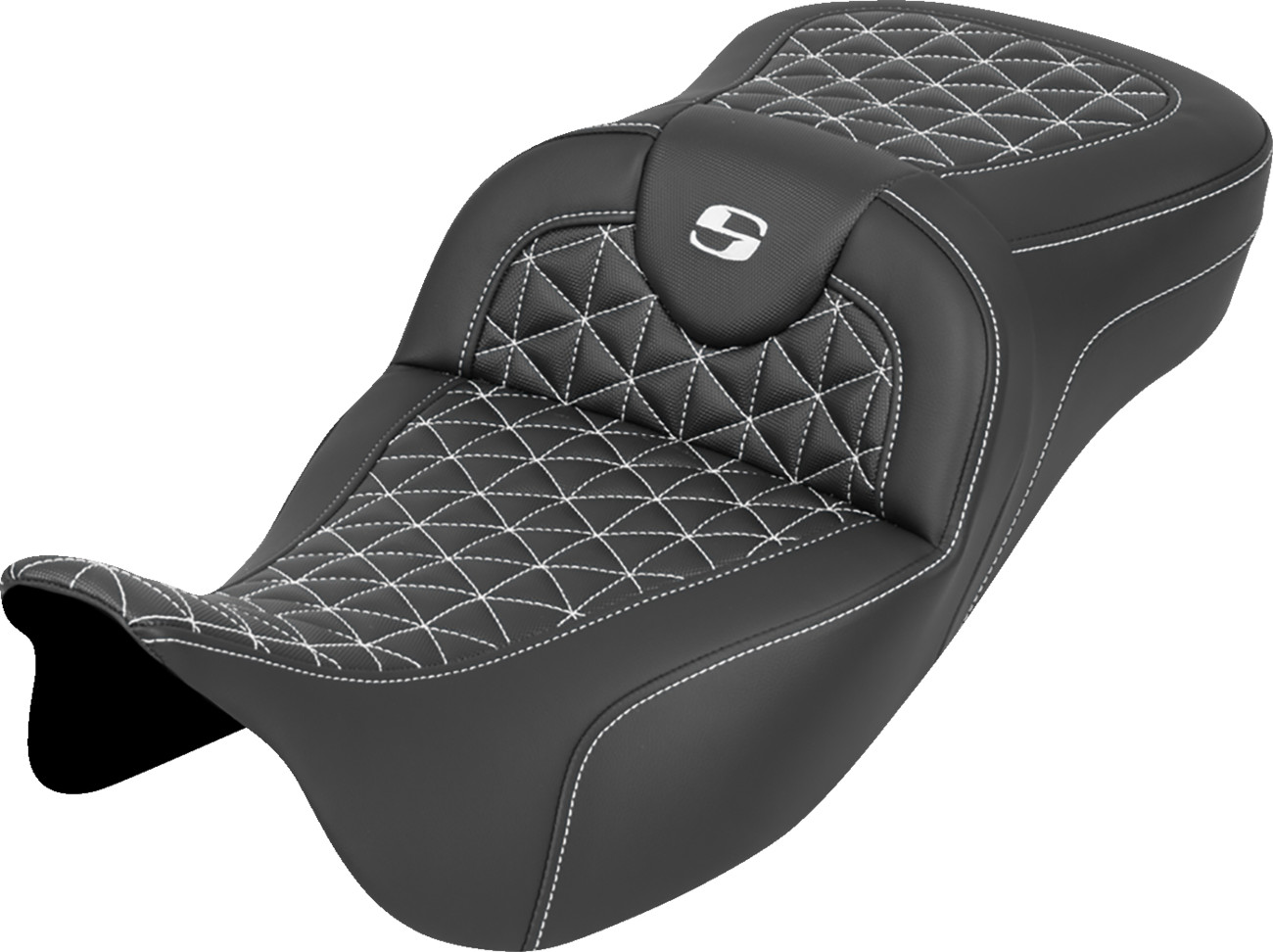 Saddlemen RoadSofa™ Tri Gripper Seat - Extended Reach - White Stitch - w/o Backrest - FLH/FLT '08-'25