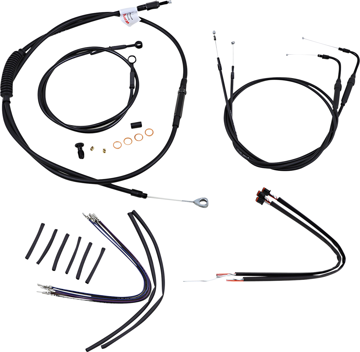 BURLY BRAND Complete Black Vinyl Handlebar Cable/Line Kit for Ape Hanger Handlebars