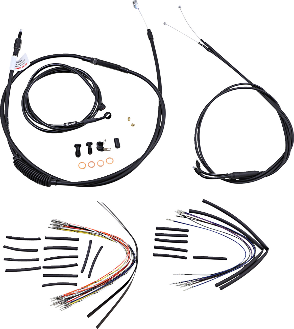 BURLY BRAND Complete Black Vinyl Handlebar Cable/Line Kit for Ape Hangers