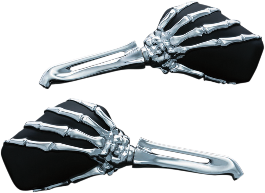 Kuryakyn Black Chrome Skeleton Hands Universal Handlebar Side View Mirror Set