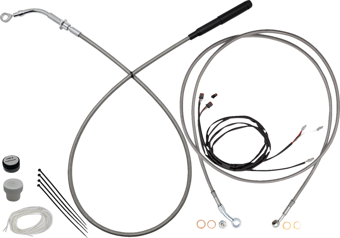 Fat baggers inc. EZ Install Kit - 11"/12" Handlebars - Upper Clutch - Full Length - Braided Stainless Steel/Chrome Harley Davidson