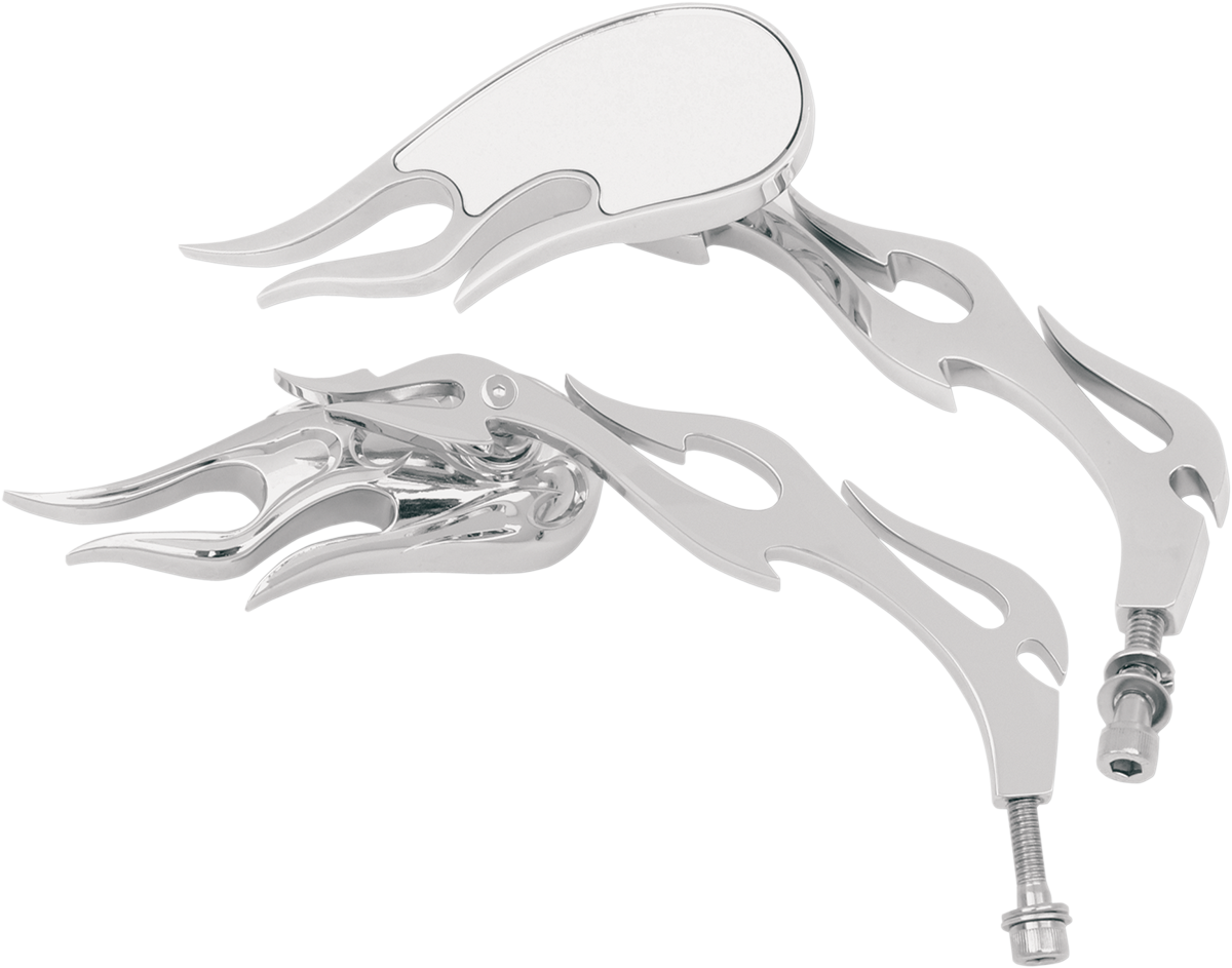Drag specialties Mirrors - Flame - Side View - Oblong - Chrome - Pair