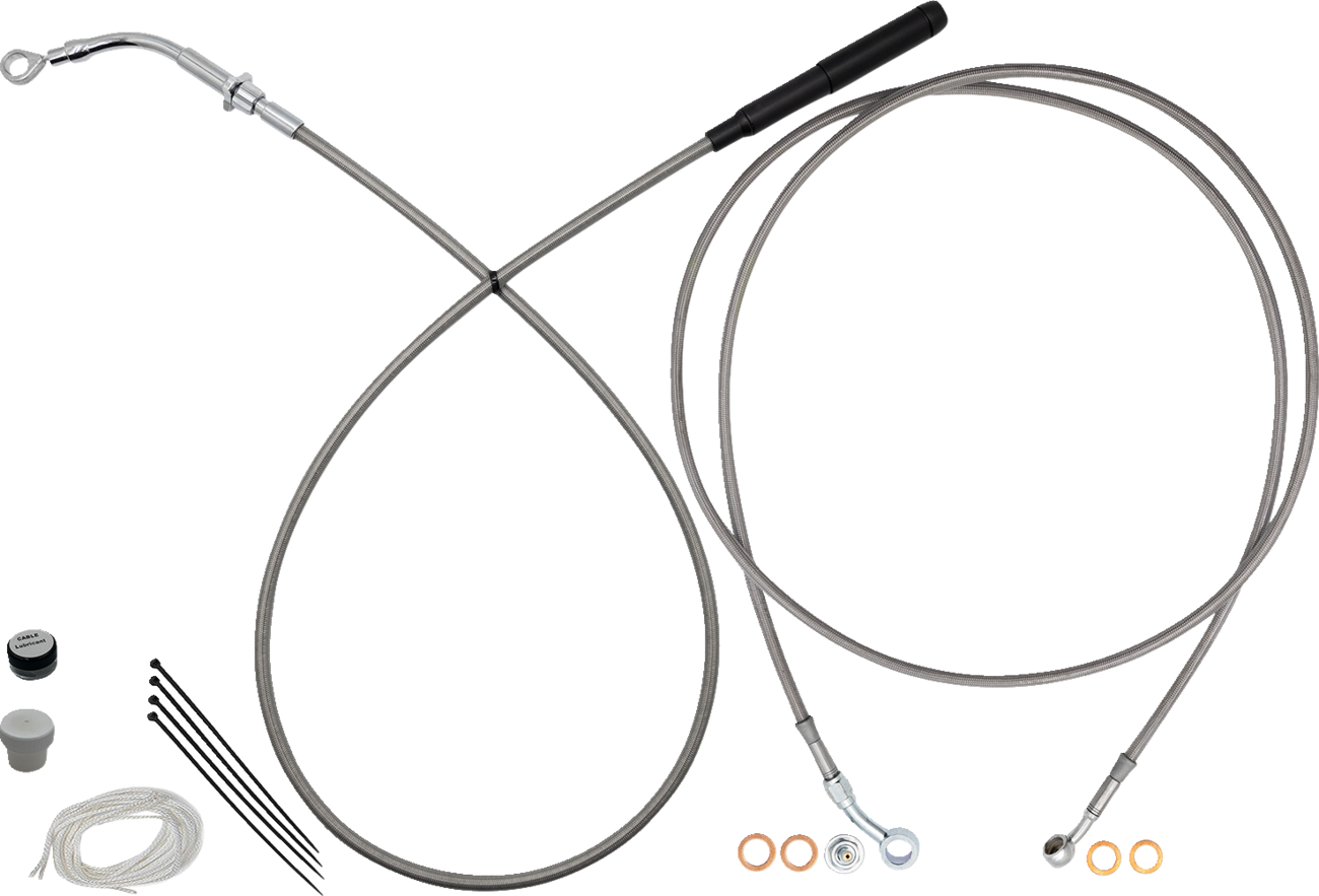 Fat baggers inc. EZ Install Kit - 14" Handlebars - Upper Clutch - Full Length - Braided Stainless Steel/Chrome Harley Davidson