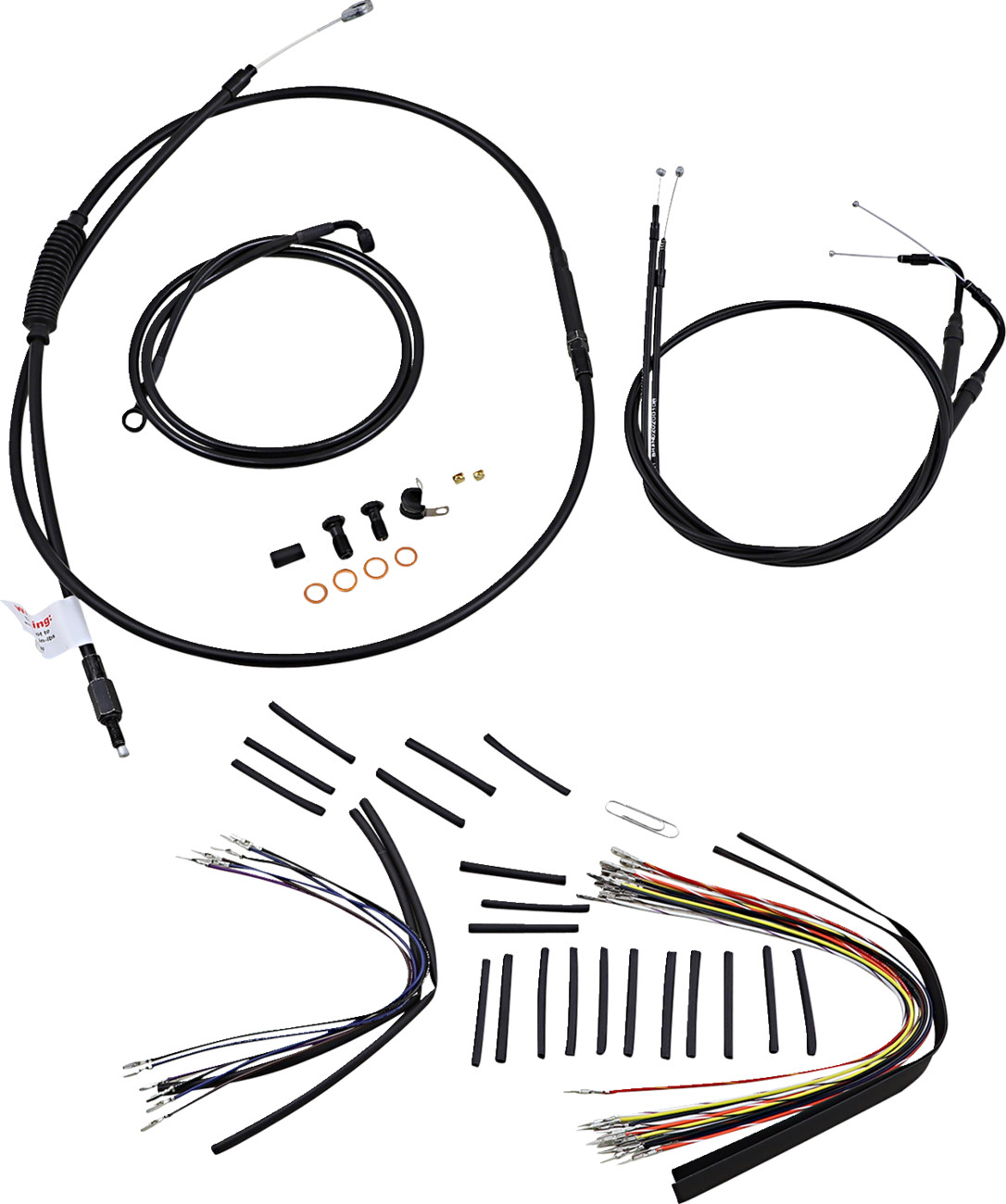 BURLY BRAND Complete Black Vinyl Handlebar Cable/Line Kit for Ape Hangers