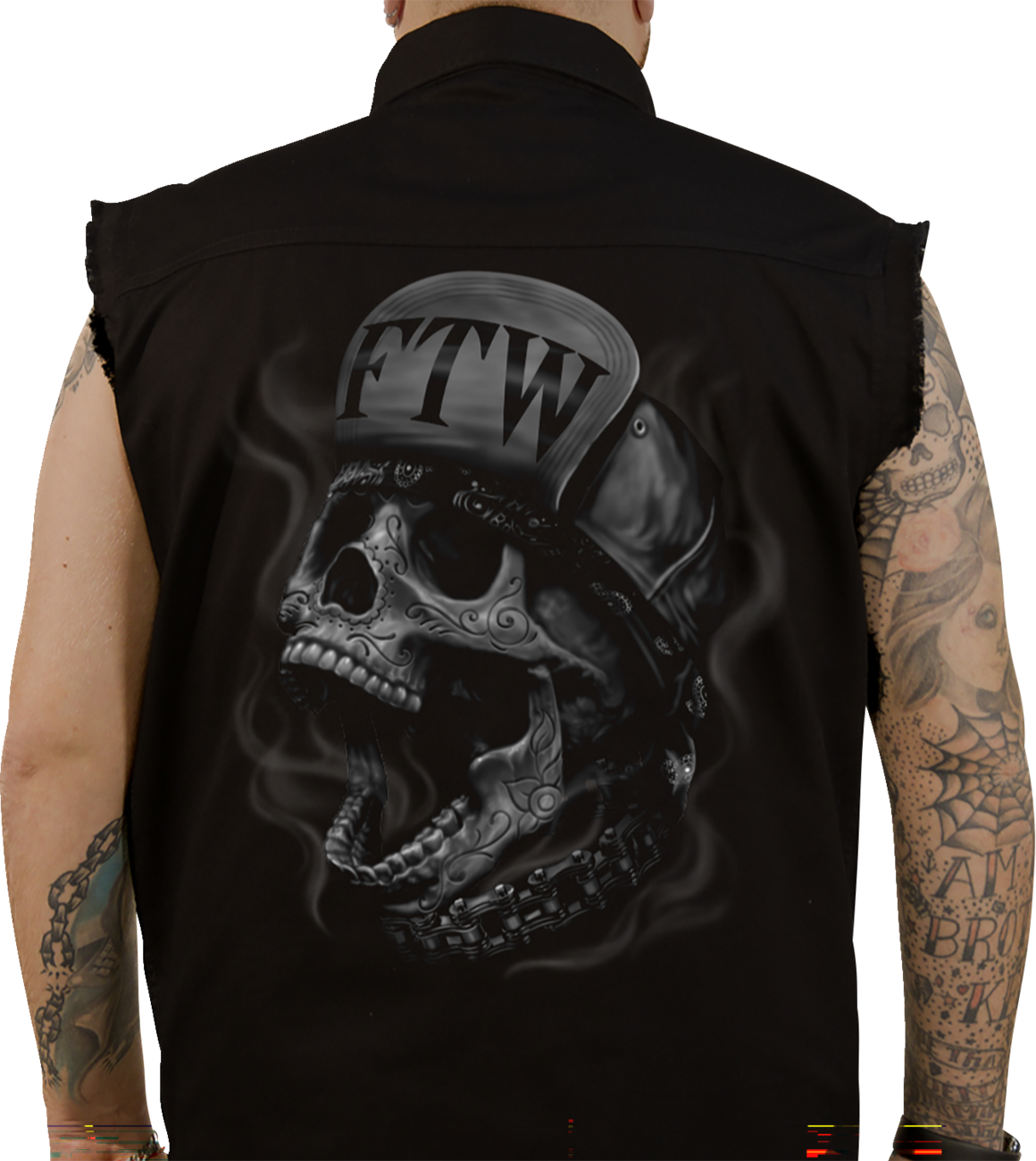 LETHAL THREAT FTW Skull Printed Sleeveless Button Down Shirt