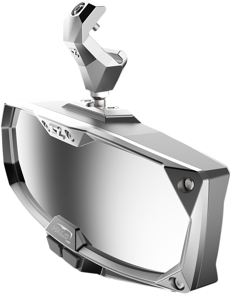 Seizmik Mirror - Halo R - Rear View w/LED Cabin Light - Rectangle - Silver w/Silver Bezel - Polaris Pro-Fit