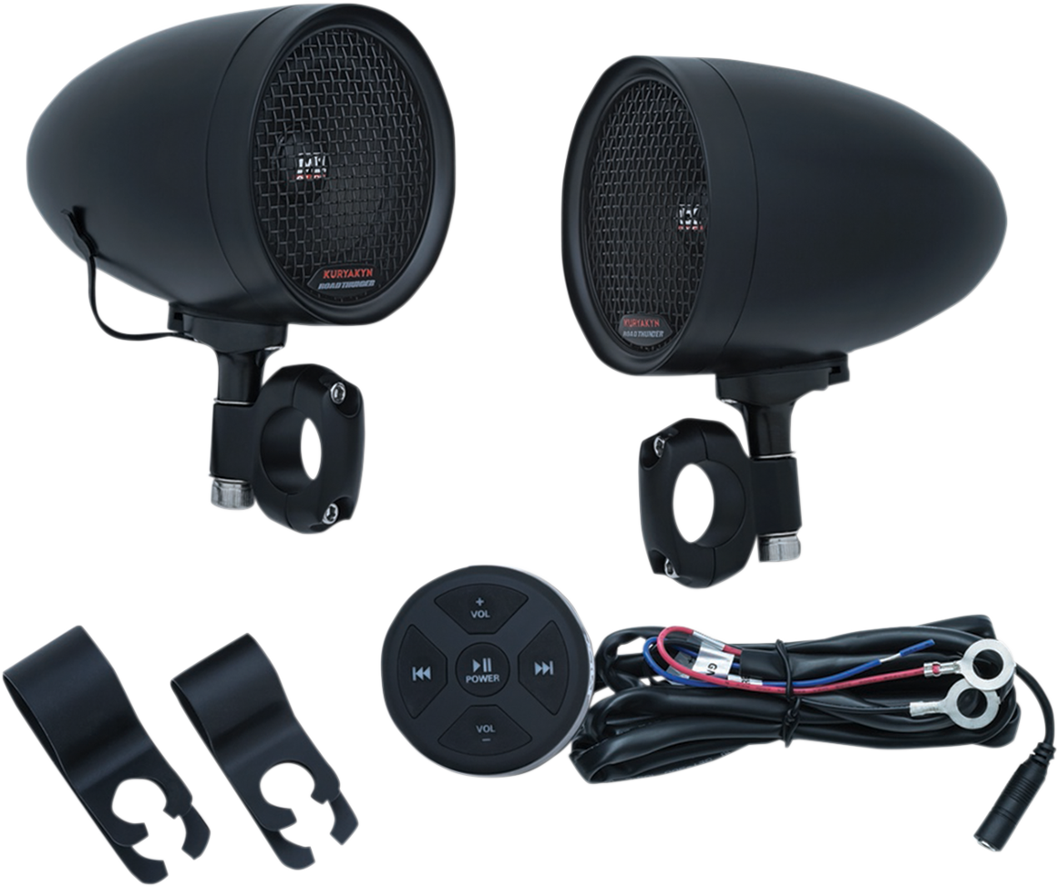 Kuryakyn 2713 Black Road Thunder MXT 7/8" & 1" Handlebar Speaker Kit