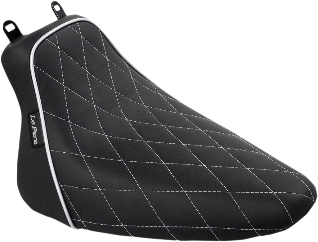 Le pera Bare Bones Solo Seat - Diamond Stitch w/ White Stitching/Piping - Black - Softail - FL '08-'17 2008-2017 Harley Davidson FLSTN Softail Deluxe / 2008-2017 Harley Davidson FLSTC Heritage Softail Classic
