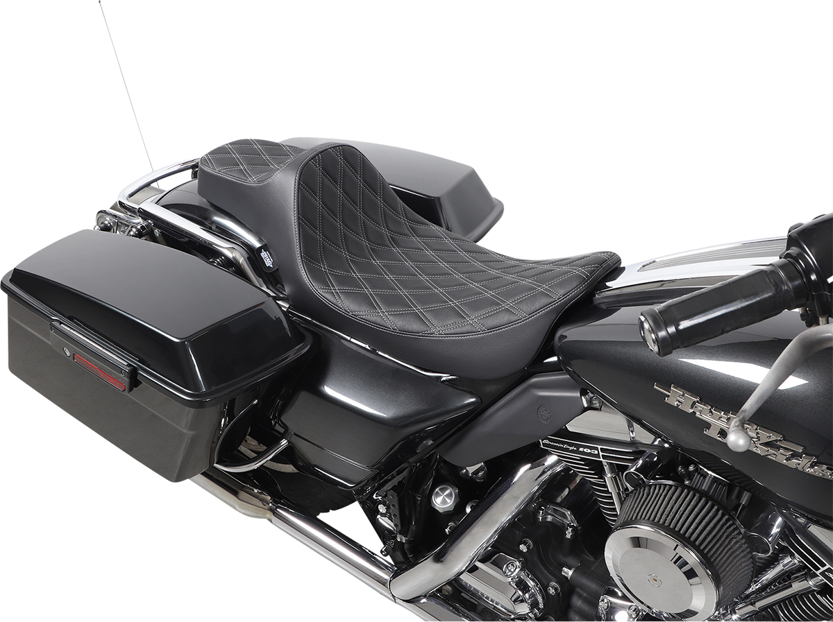 Drag specialties seats Extended Reach Predator III Seat - Double Diamond - Black w/ Silver Stitching - FL '99-'07 Harley Davidson