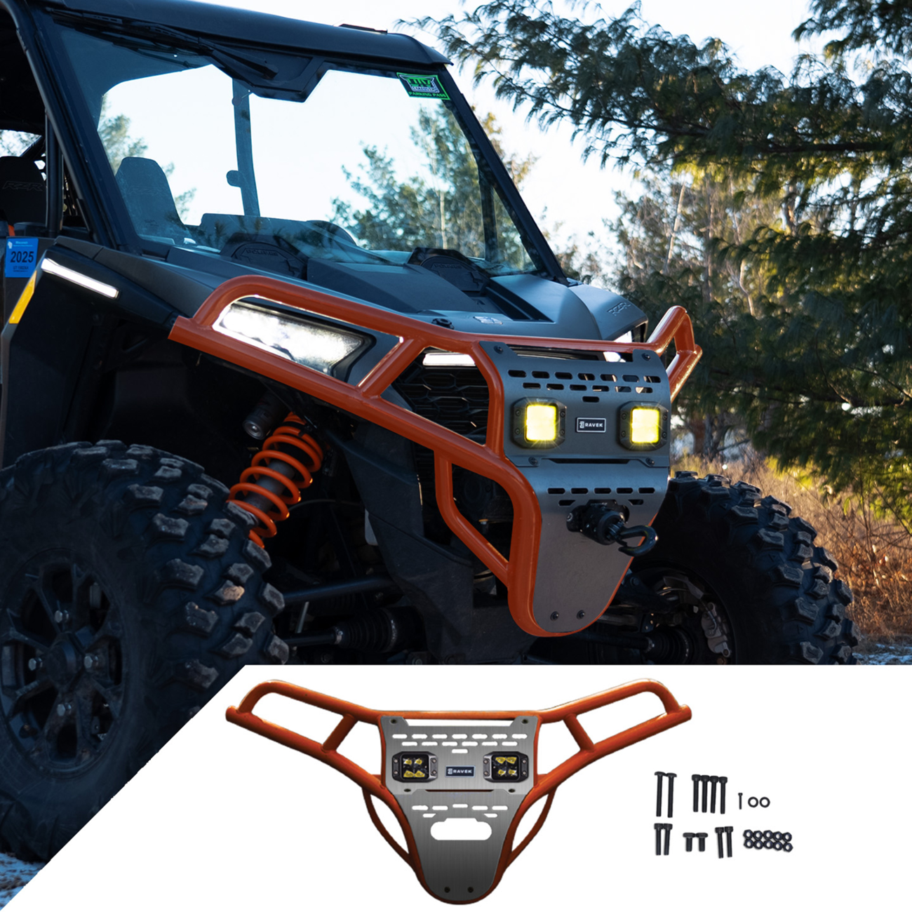 Ravek Front Bumper/Skid Plate with Amber Lights - Orange - RZR XP 1000 2024-2025 Polaris RZR XP 1000 Premium / 2024-2025 Polaris RZR XP 1000 Sport / 2024-2025 Polaris RZR XP 1000 Ultimate