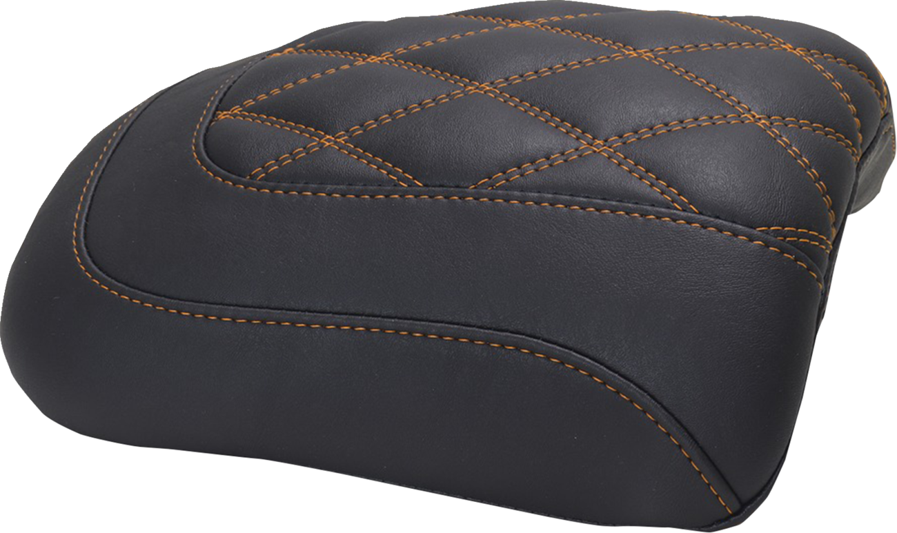 Mustang Padded Passenger Seat Cowl - Double Diamond - Mandarin Orange Stitch - FLT/FLH '23-'25 Harley Davidson