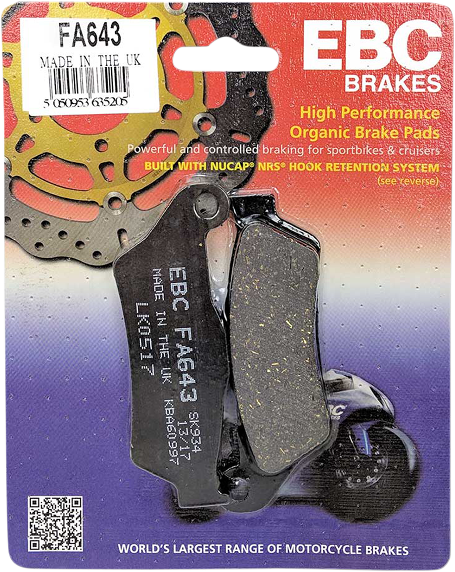 Ebc Organic Brake Pads 2015-2020 Harley Davidson XG750 Street 750 / 2017-2020 Harley Davidson XG750A Street Rod / 2014-2020 Harley Davidson XG500 Street 500