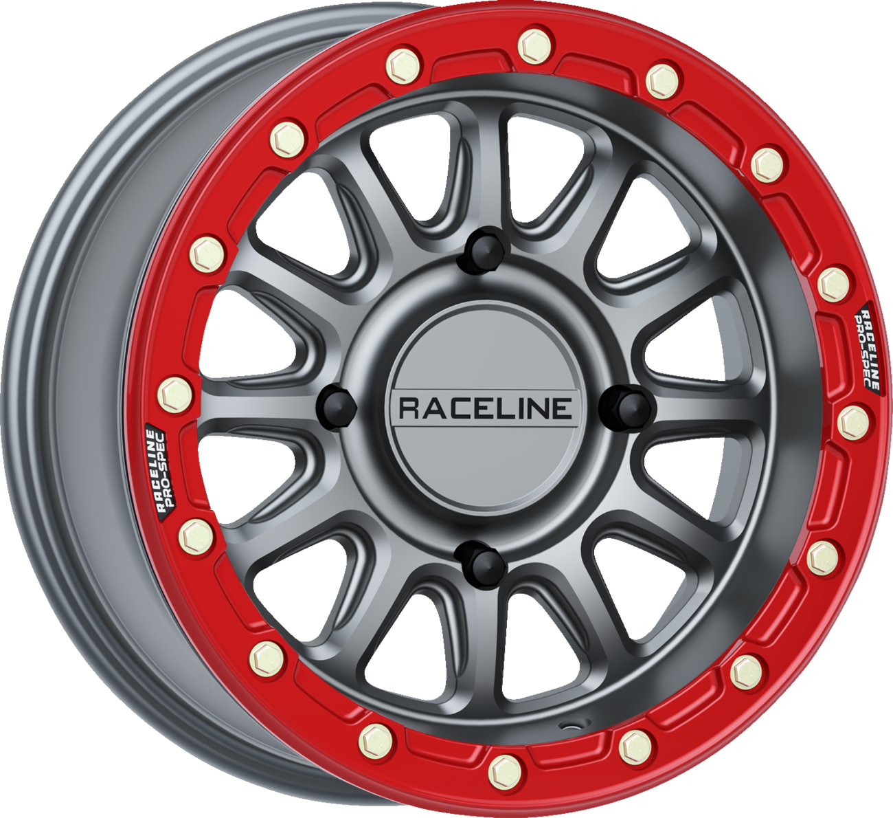 Raceline wheels Wheel - Alpha - Front/Rear - Gun Metal/with Red Ring - 15x7 - 4/156 - +10 mm Arctic Cat/Kawasaki/Polaris/Yamaha/Textron