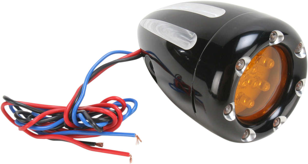 Arlen ness Turn Signals - LED - Deep Cut - Black/Amber - White Ring