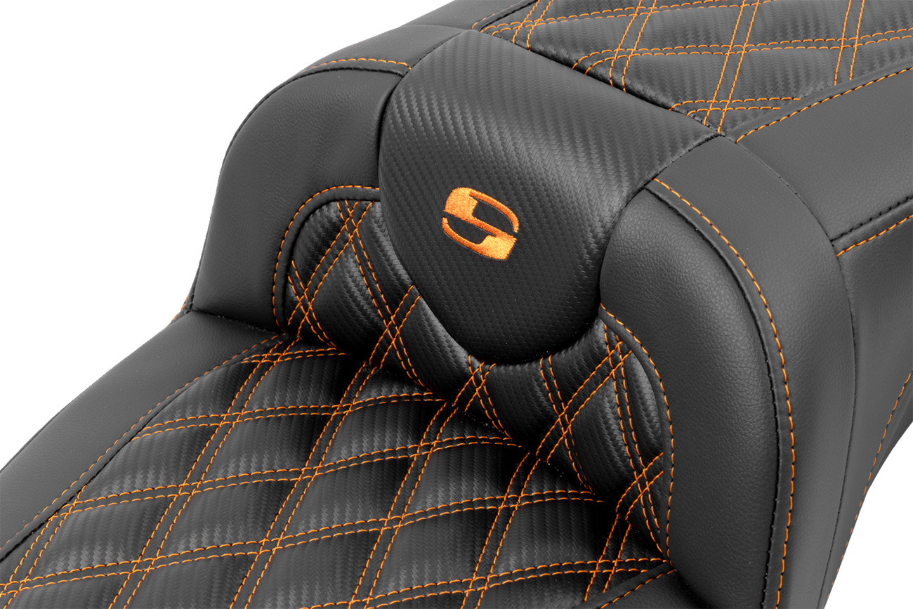 Saddlemen Roadsofa Extended Reach Seat Backrest Orange Stitch FLHX FLHXSE 23-24
