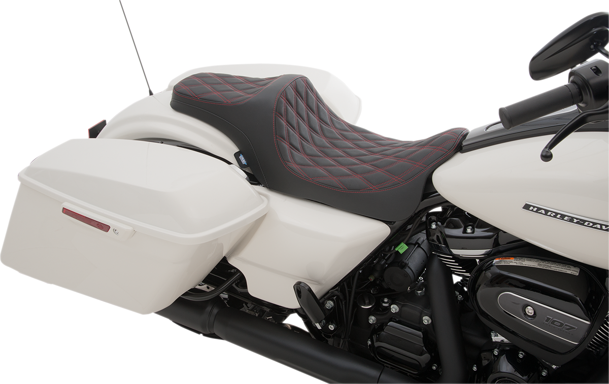 Drag specialties seats Predator III Seat - Double Diamond - Red Stitched - FL '08-'23 Harley Davidson