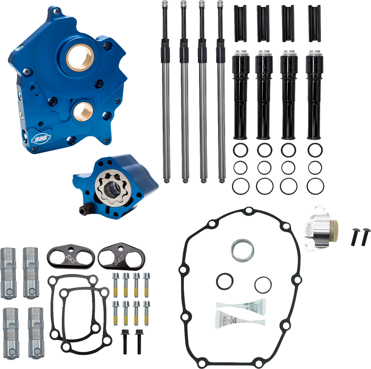 S&s cycle Cam Chest Kit without Cams - Chain Drive - Oil Cooled - Black Pushrods - M8 Harley Davidson