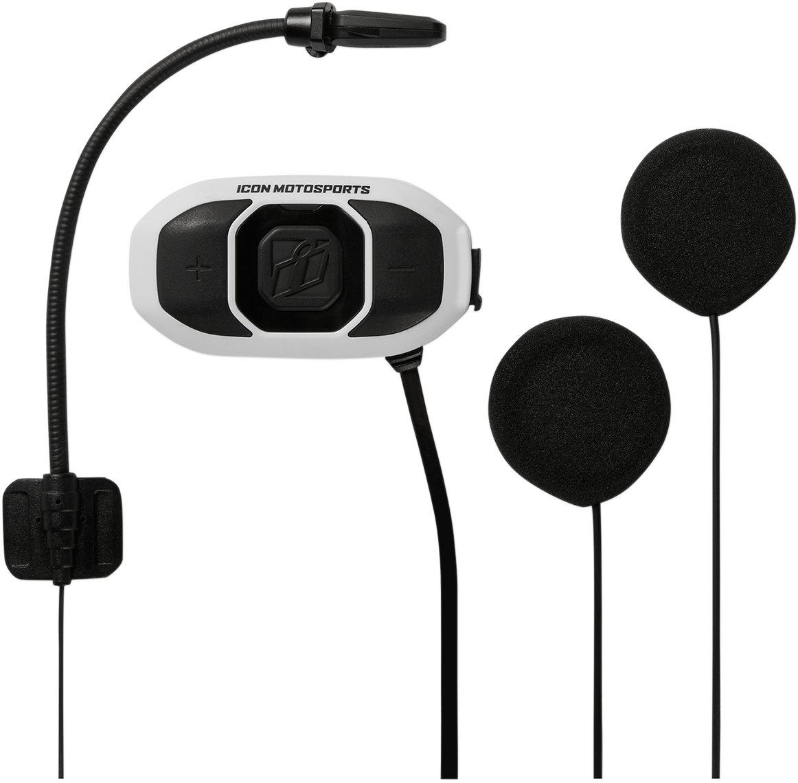 Icon RAU Black White Full Face Helmet Bluetooth 4 Way Communication System