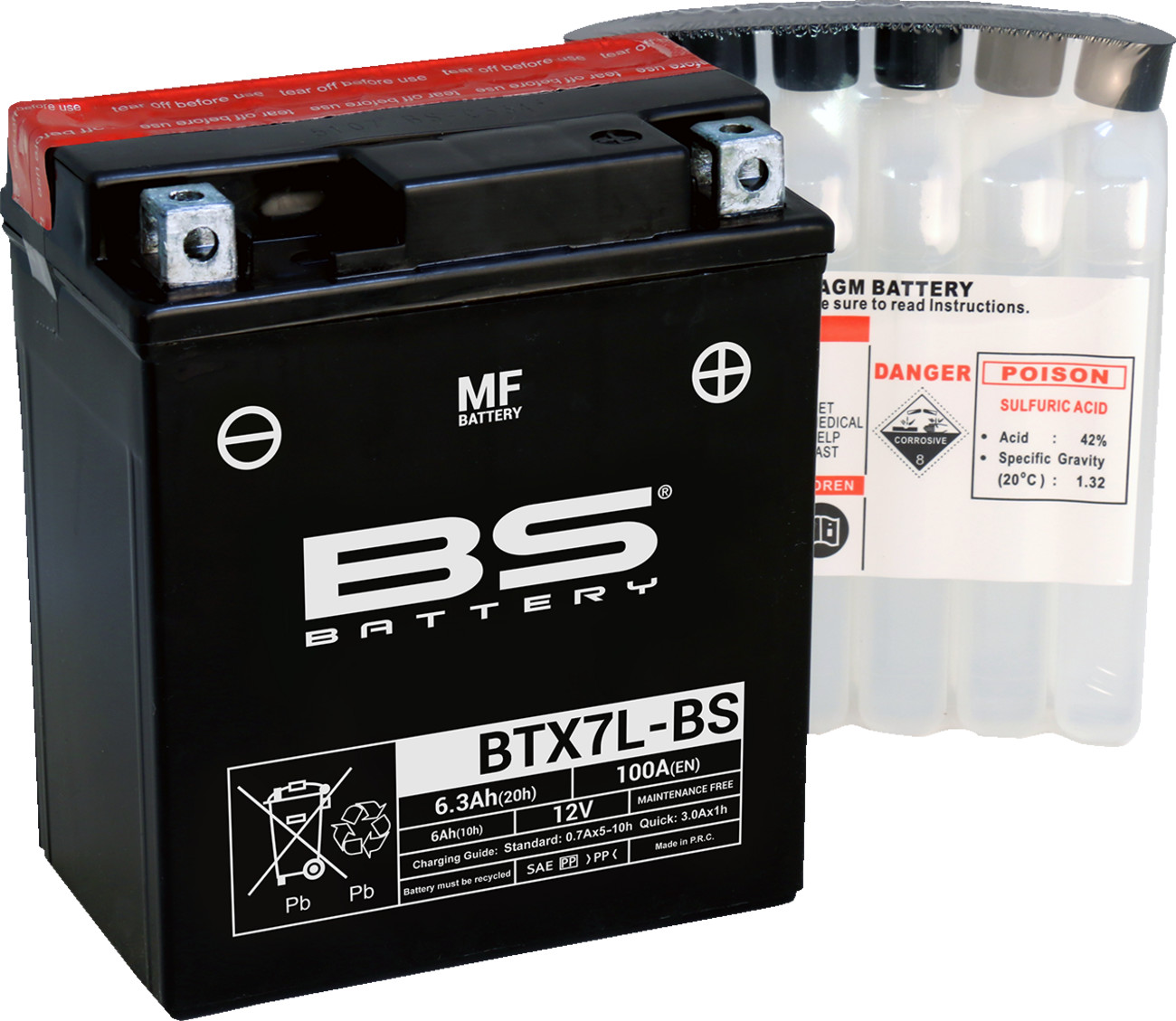 Bs battery Battery - BTX7L-BS (YTX) Aprilia/Honda/Husqvarna/Kawasaki/Suzuki/TM/Yamaha/Piaggio/Benelli/Vespa