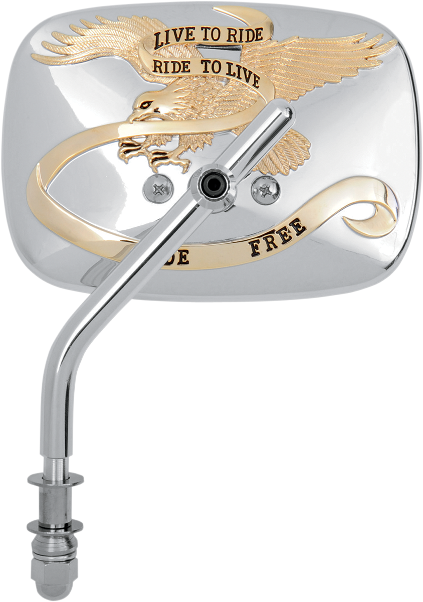 Emgo Mirror - "Live to Ride" - Side View - Rectangle - Gold/Chrome - Left