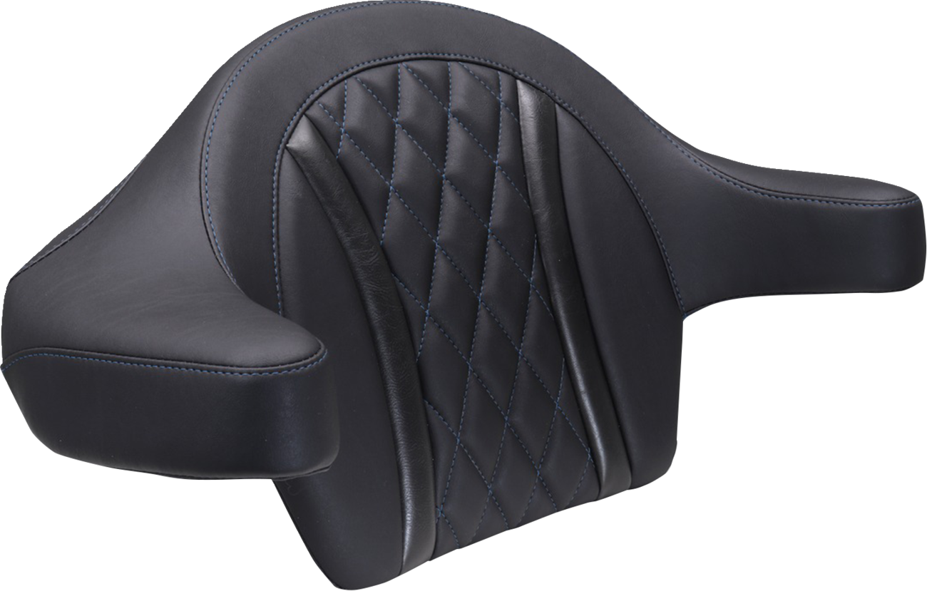 Mustang Deluxe Extended Arm Wrap-around Backrest - Diamond - Sky Blue Stitch - FLT/FLH '23-'25 Harley Davidson