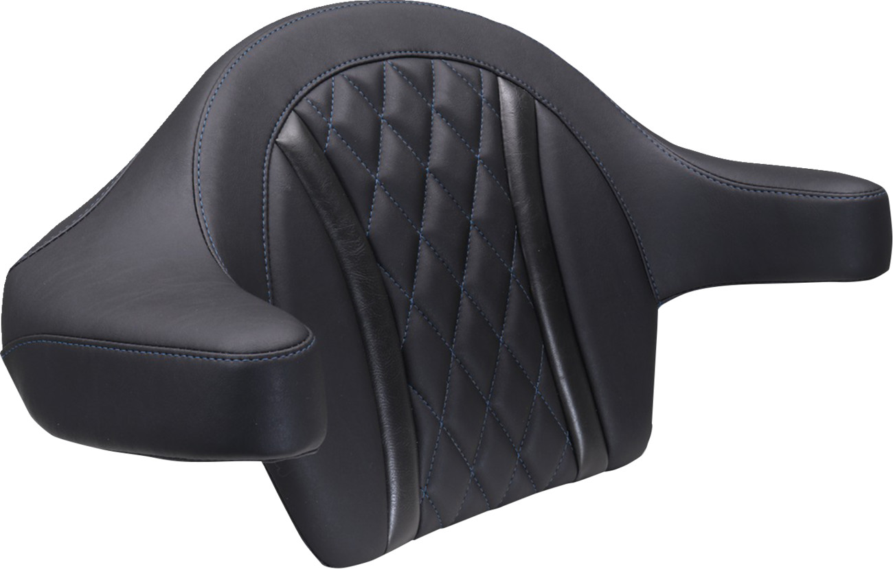 Mustang Deluxe Extended Arm Wrap-around Backrest - Diamond - Sky Blue Stitch - FLT/FLH '23-'25 Harley Davidson
