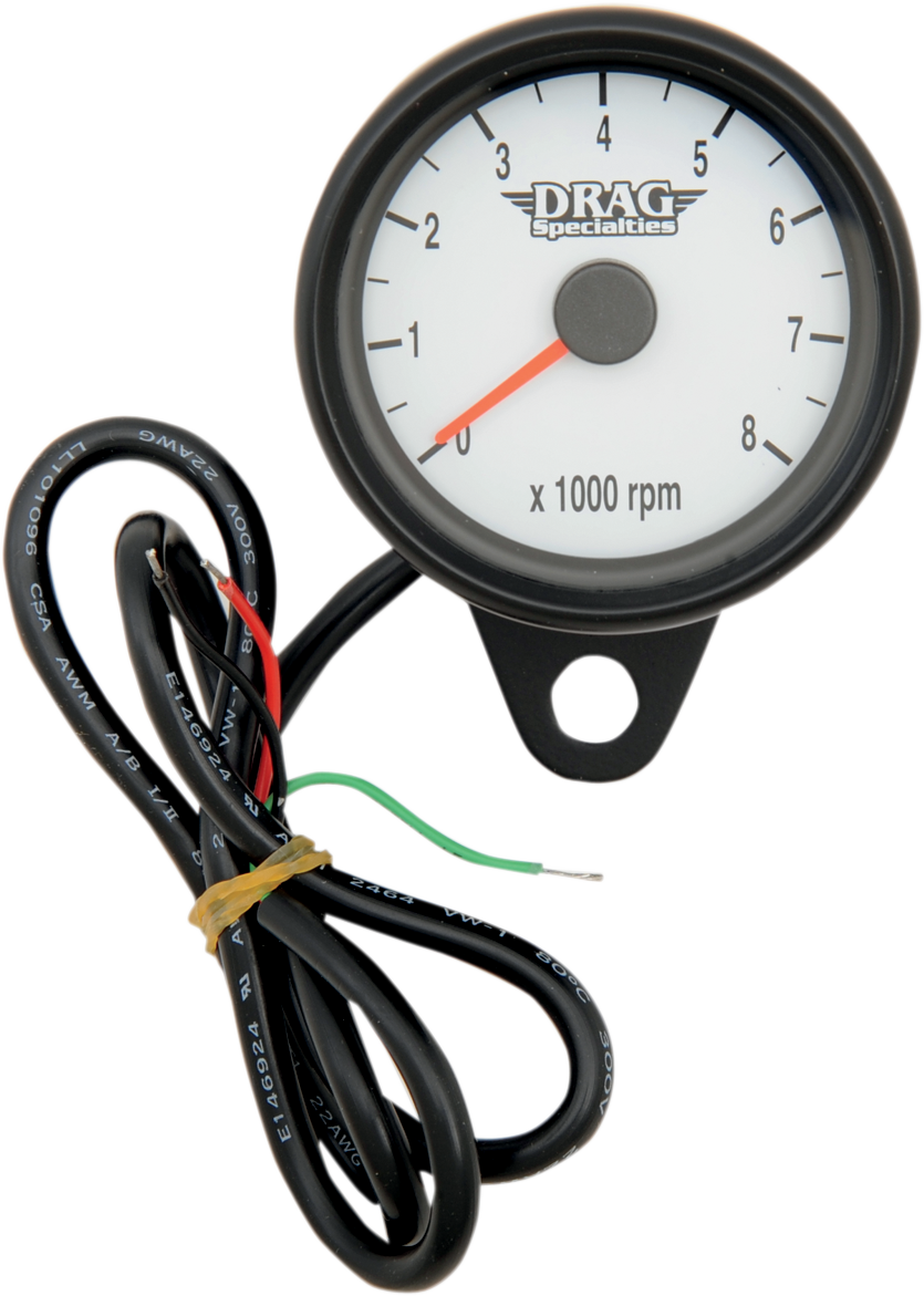 Drag specialties Mini Electronic Tachometer - White - Backlit LED Black Face - 2.4" Harley Davidson