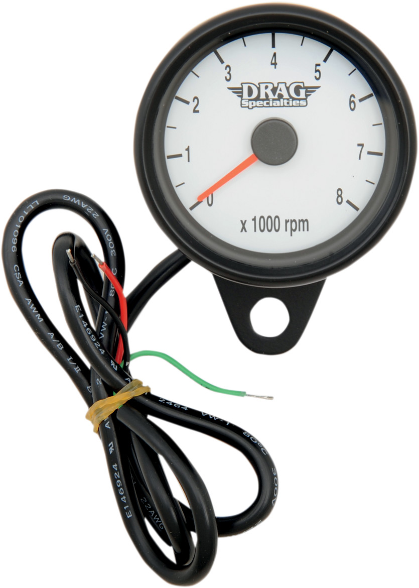 Drag specialties Mini Electronic Tachometer - White - Backlit LED Black Face - 2.4" Harley Davidson